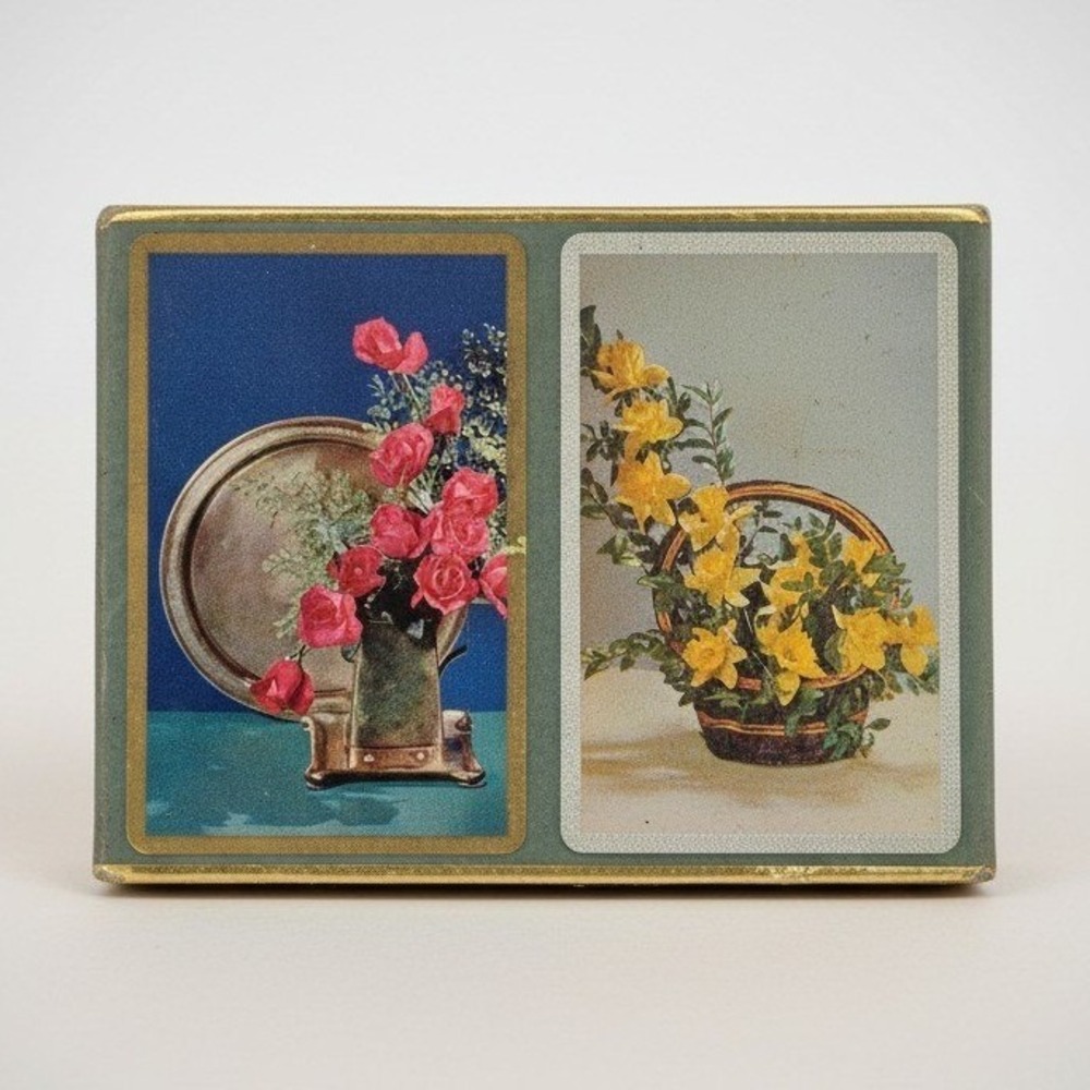 Vtg Congress Playing Cards‎ Double Deck Floral Roses in Original Box Red Yellow